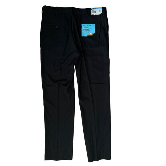 NWT SAVANE Black Straight Fit Pants Flat Front Adjustable Waist Size 34x32 - Picture 3 of 5